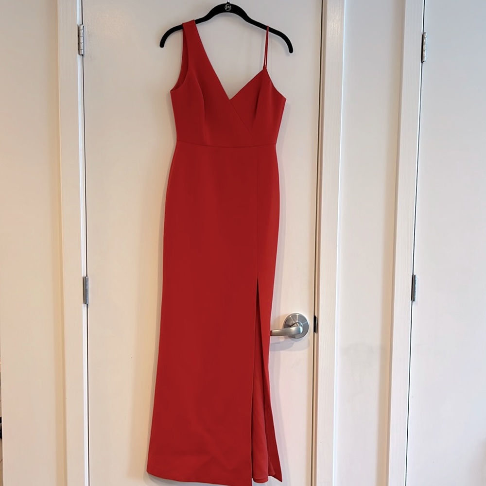 BCBG floor length red black-tie dress